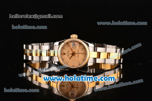 Rolex Datejust Lady Swiss ETA 2671 Automatic Two Tone with Champagne Dial and Arabic Numeral Markers - Click Image to Close